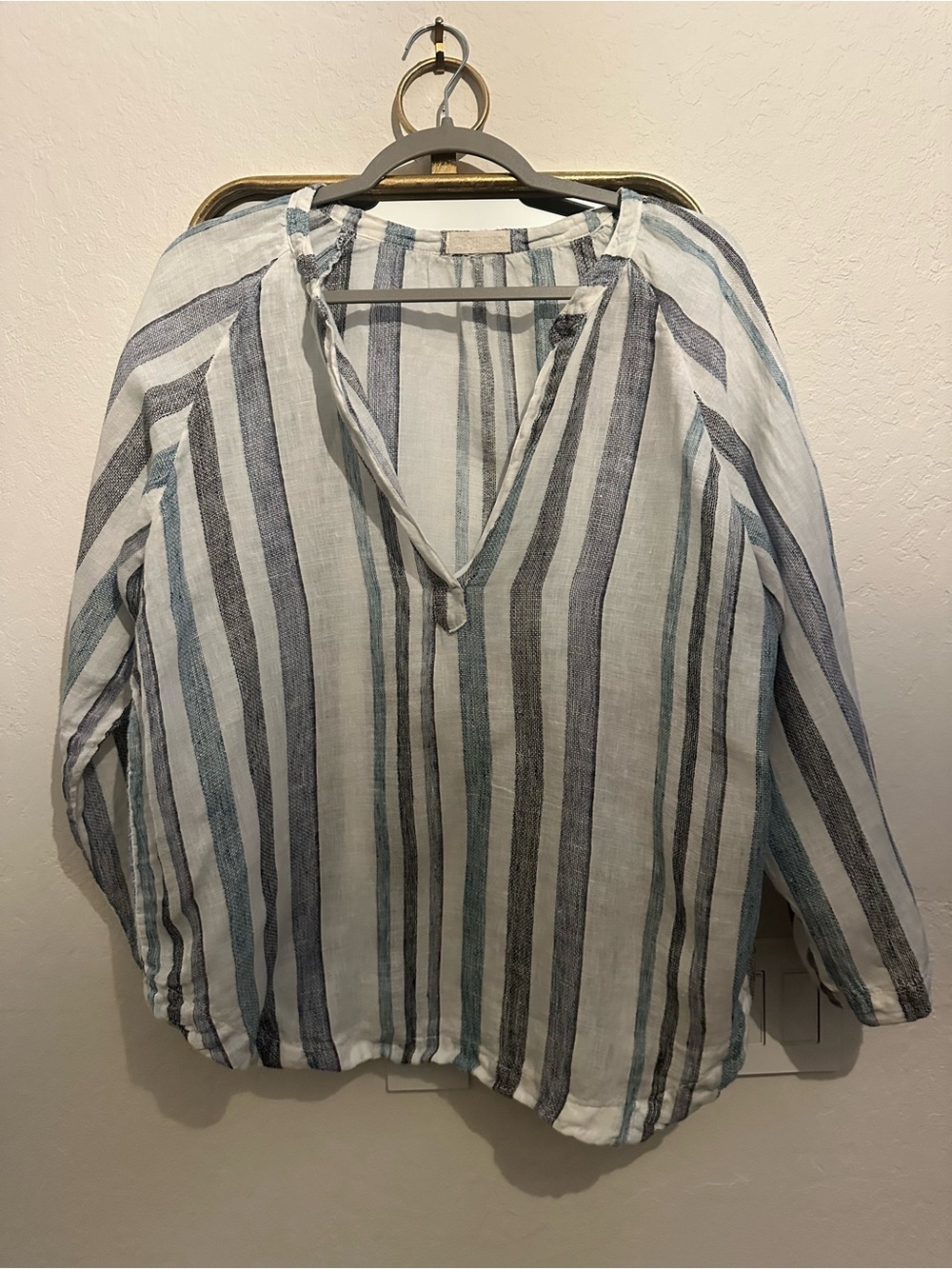 CP Shades Striped V-Neck Tunic in Blue and White